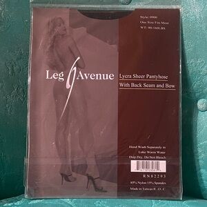 Leg Avenue Black Sheer Pantyhose with Seam and Bow